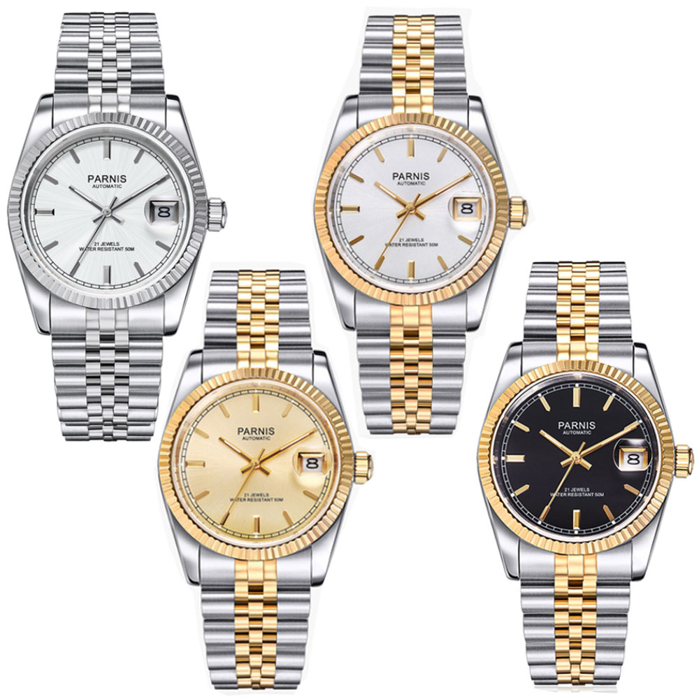 Luxury Watch Gold And Black - Parnis 36mm Orologio Automatico da Uomo