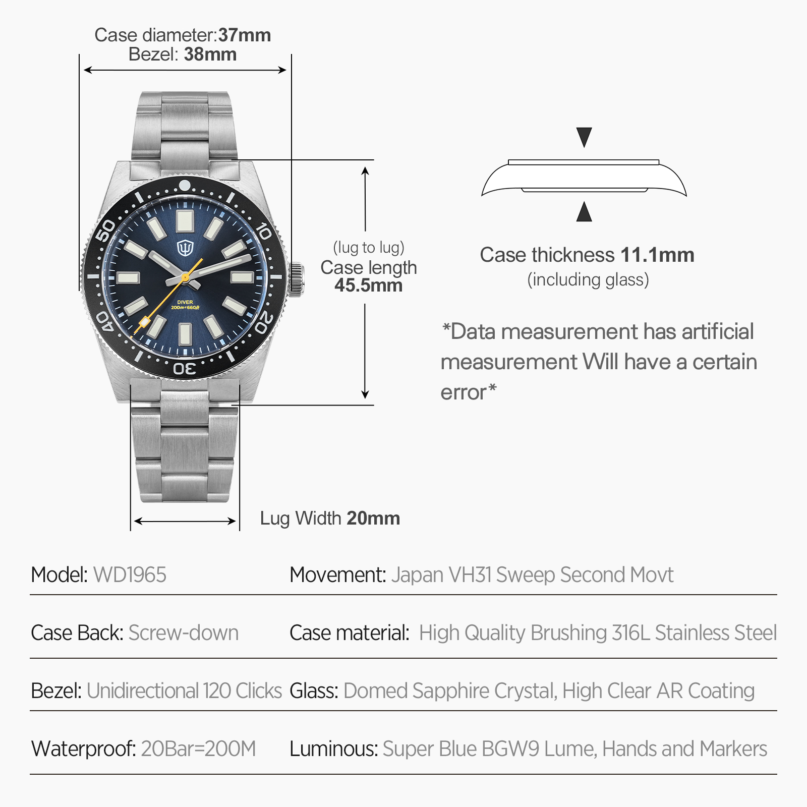 Watchdives 37Mm WD1965 V2 Orol - Luxury Watch For Men recensione e prezzo