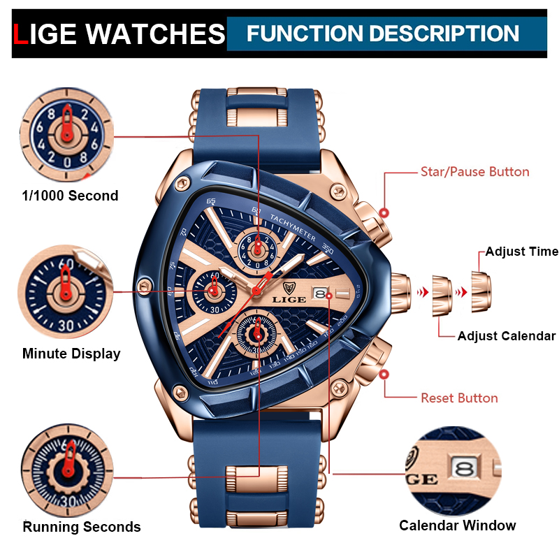 LIGE Watch Men Luxury Brand Bu - Watch Triangle Luxury recensione e prezzo